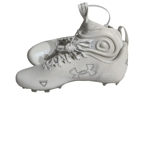 Under Armour Spotlight Mens White Silver Football Cleats Mid Top Size 12